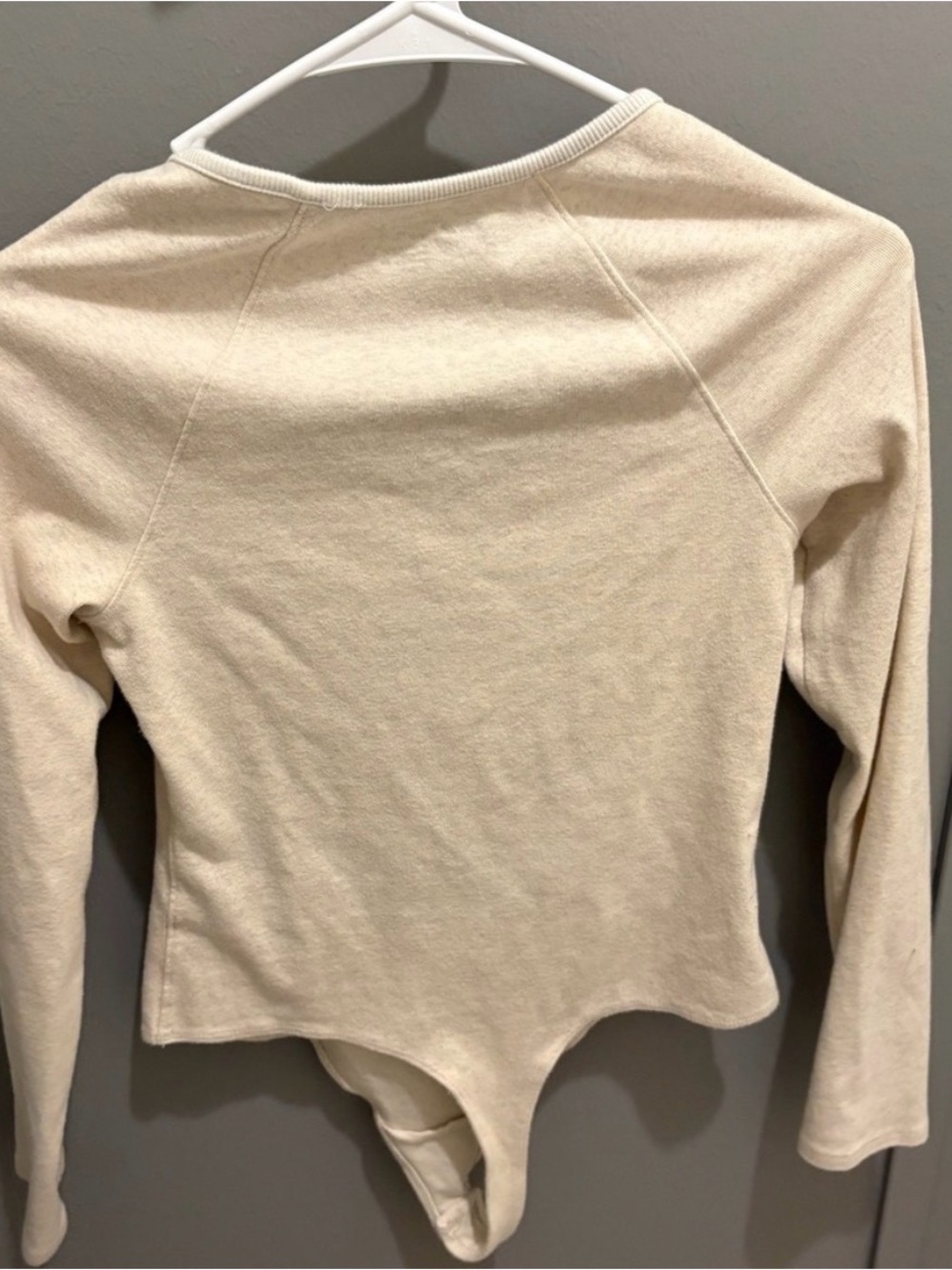 Aerie Cream Long Sleeve Ribbed Henley Bodysuit - Picture 3 of 6